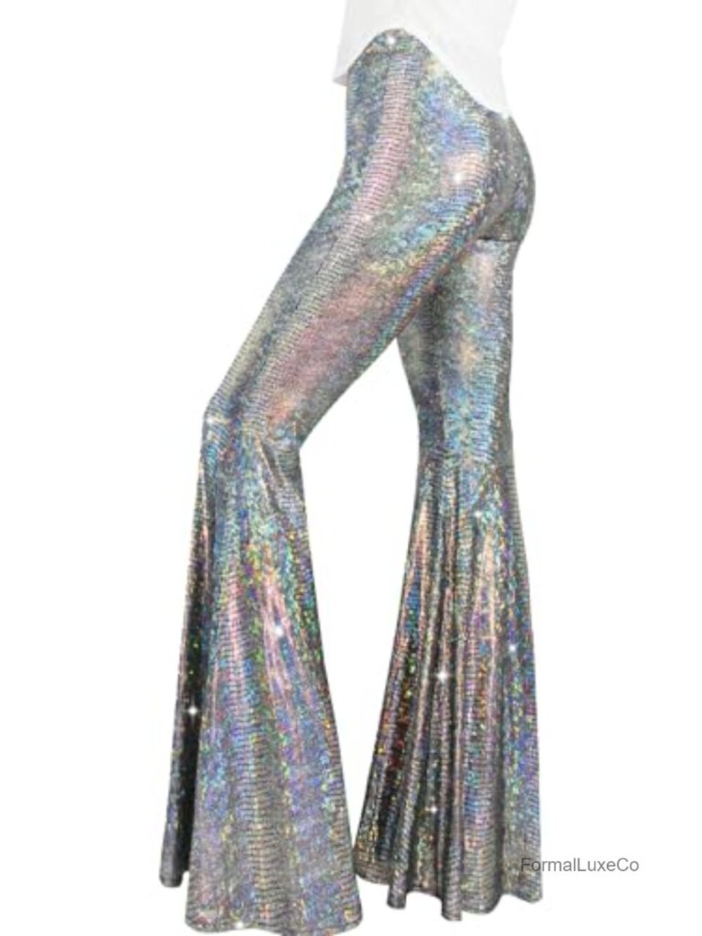Sequin Flare Pants High Waisted Bell Bottom Glitter Trousers Night Out Clubwear
